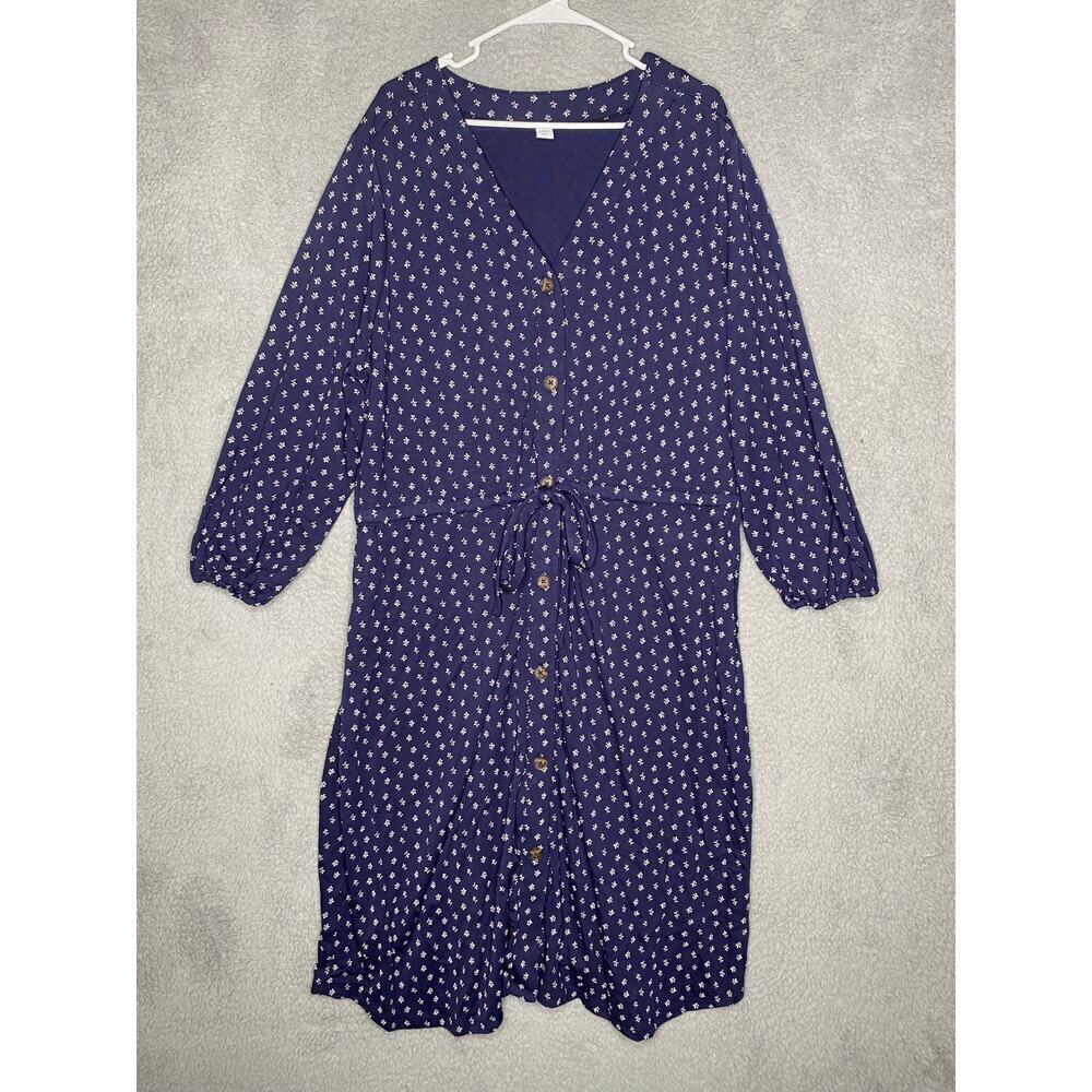 Old Navy plus womens 3x long sleeve button front floral tie waist dress midi